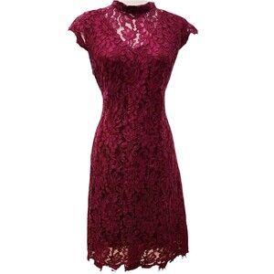 Simply Styled by Sears Lace Knee Length Burgundy Dress Size L Made In India‎
